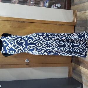 Maeve by anthropologie navy off white lightweight lined halter top maxi dress